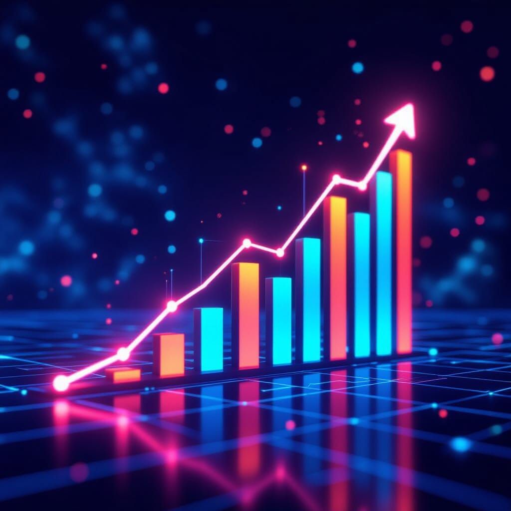 Futuristic 3D Bar Chart of Business Growth in Sci-Fi Style