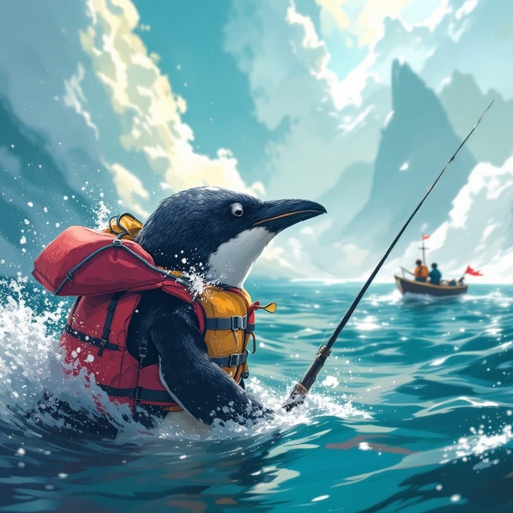 Penguin Shark Hunter on a Calm Sea
