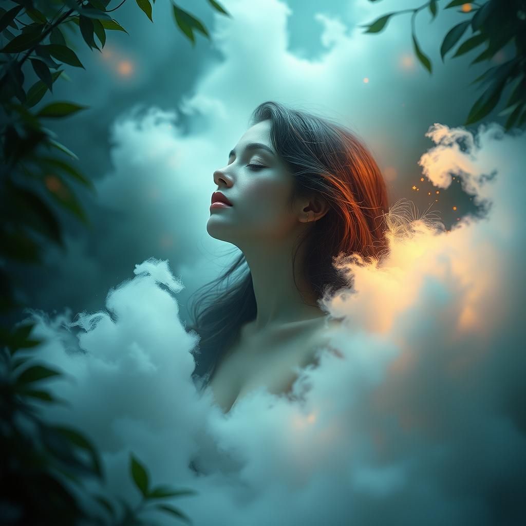 Ethereal Woman Escapes Hyperreality in Digital Impressionism