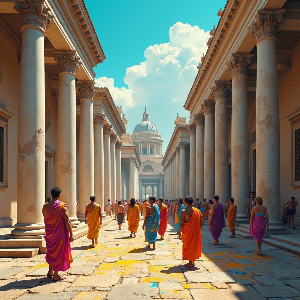 Vibrant Ancient Roman Market in Pop Art Style