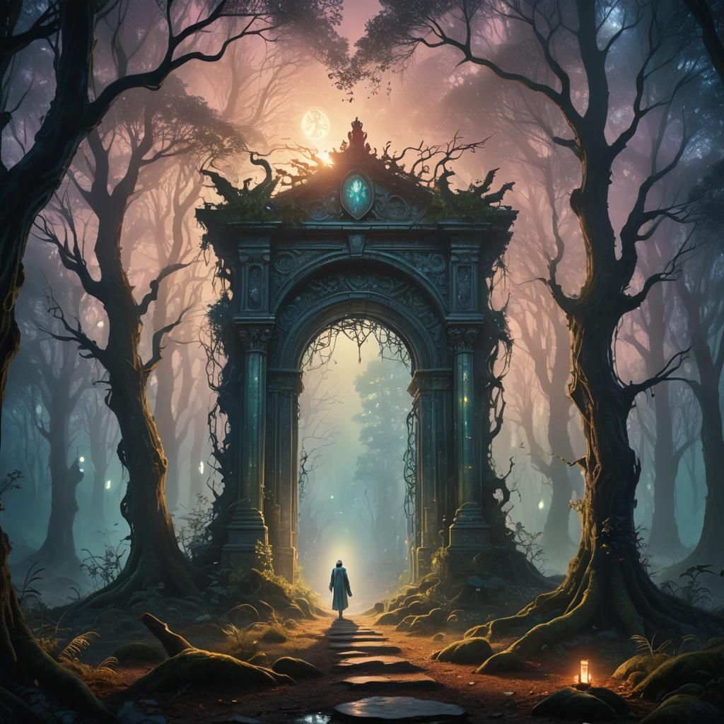 Ethereal Portal Opens in Forest: Surrealist Dreamscape