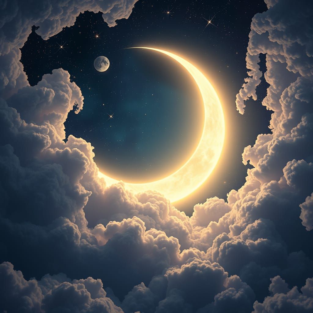 Majestic Crescent Moon in a Vibrant Starry Sky