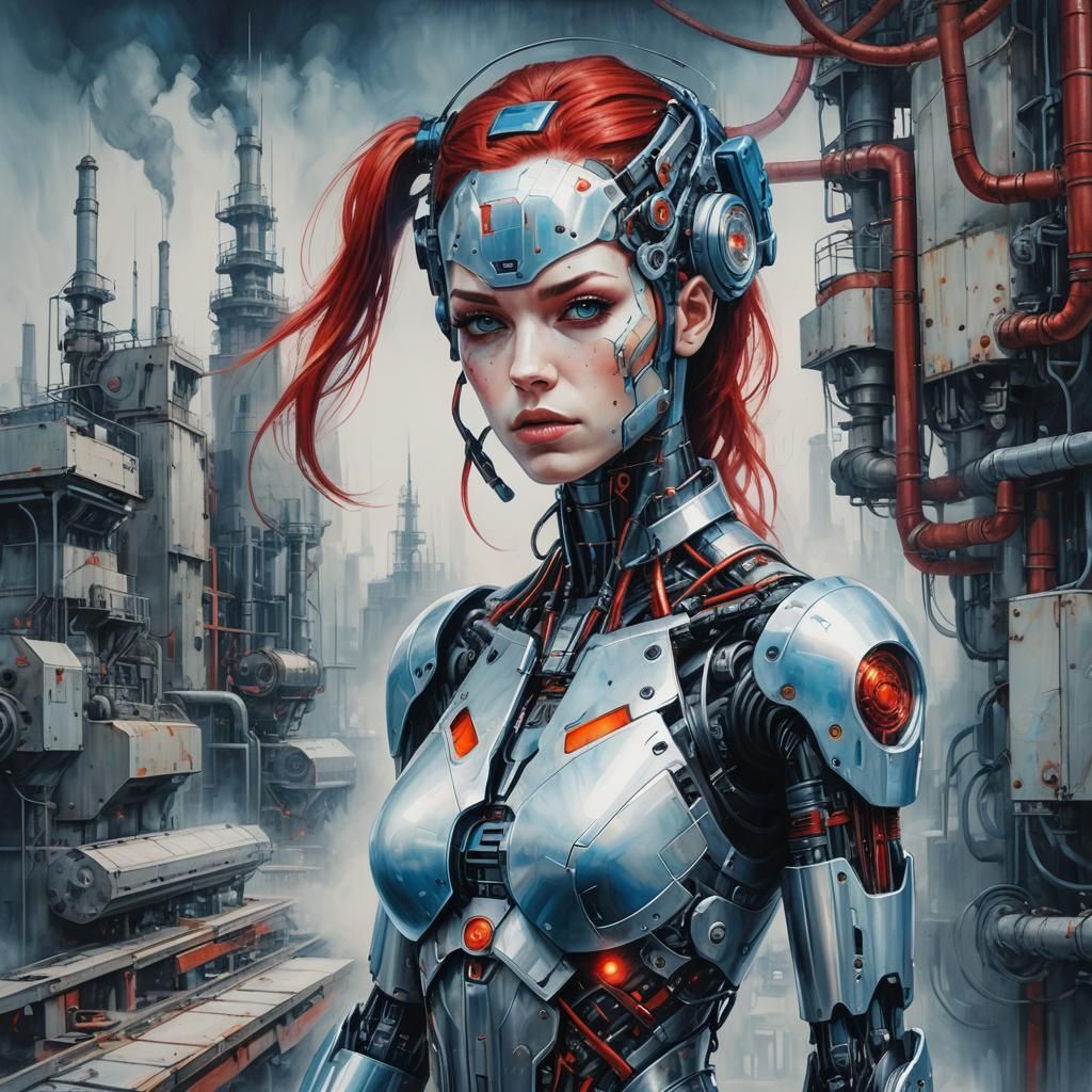 Cyborg Girl Portrait in Dreamcore Style