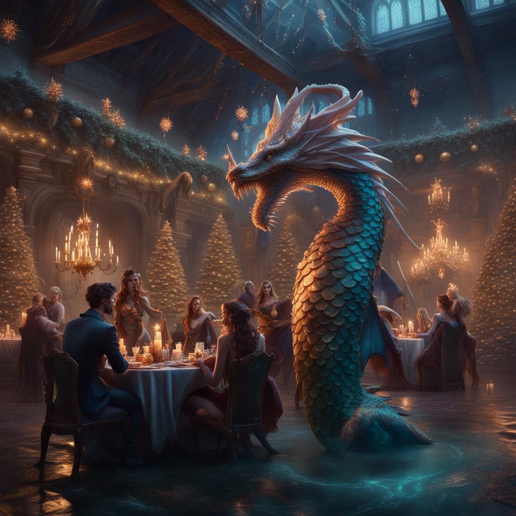 Mystic Christmas Party with Merman, Fairy, and Dragon