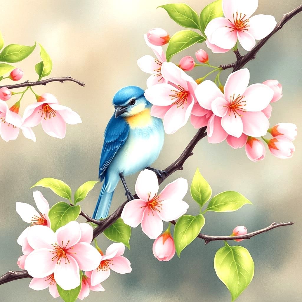 Blue Tit on a Sakura Branch