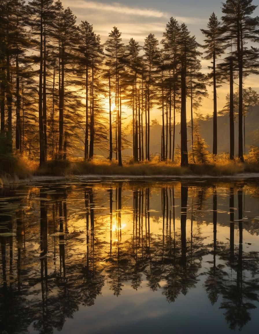 Golden Sunset Reflections on Serene Lake