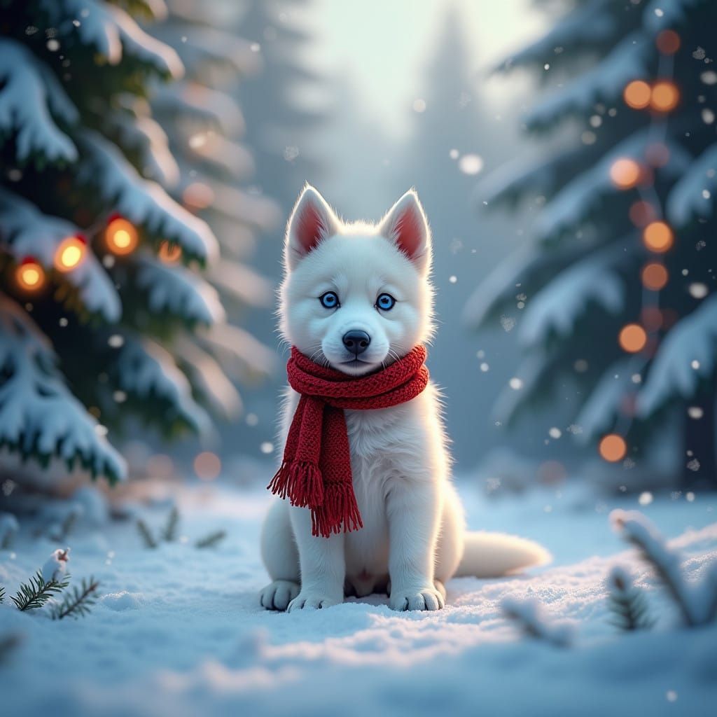 Winter Wonderland Husky in Sparkling Snowy Forest