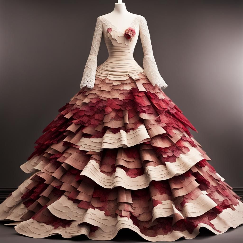 Fine Art Paper Collage :  Rustic Tiered Ripped Paper Ball Go...