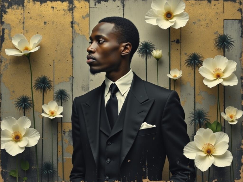 1940s Singer in Lush Garden, Impasto Style