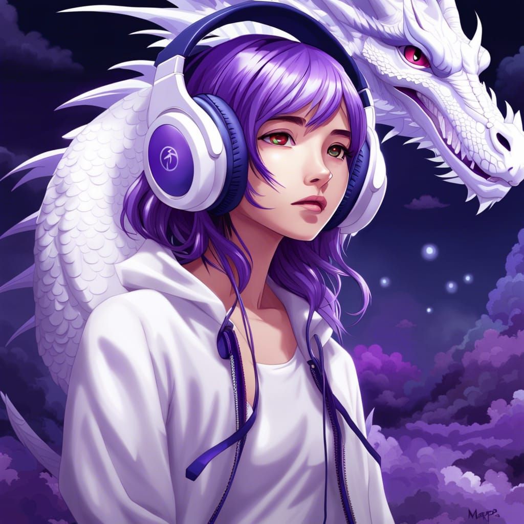 Anime Girl with Dragon in Manga Style