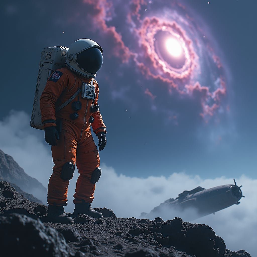 Astronaut Adrift in Space with Cracked Helmet