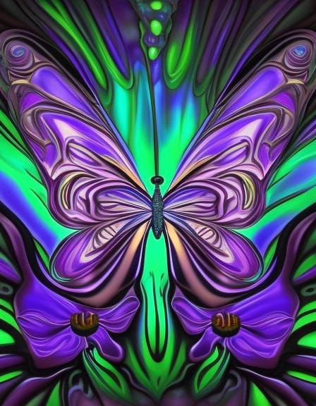 Chrome Butterfly Melts on Flower in Dieselpunk Style