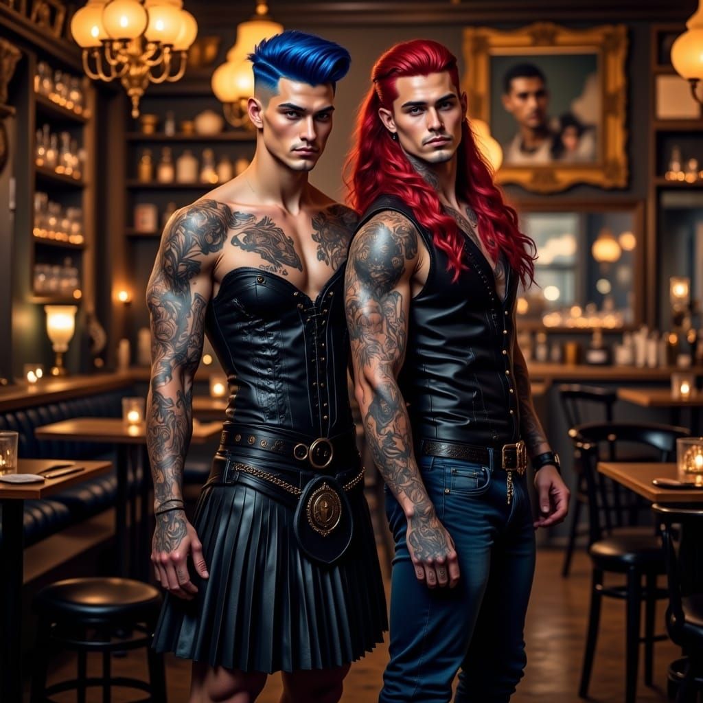 Two Gorgeous Male Characters in Vintage Bar