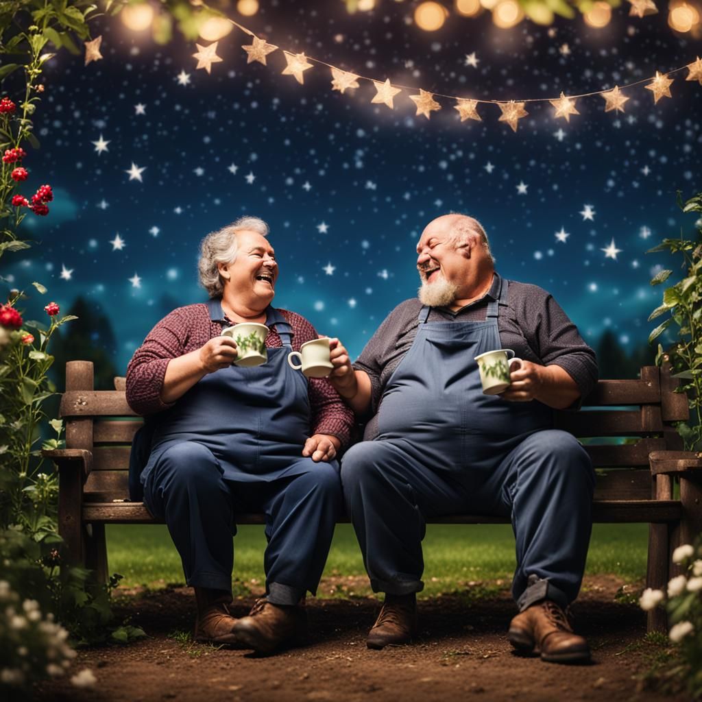 Happy Couple Laughing Under Stars in Garden