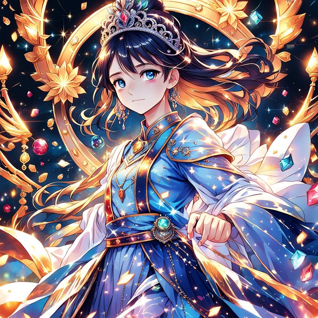 Anime Princess with Sparkling Eyes in Cel-Shaded Style