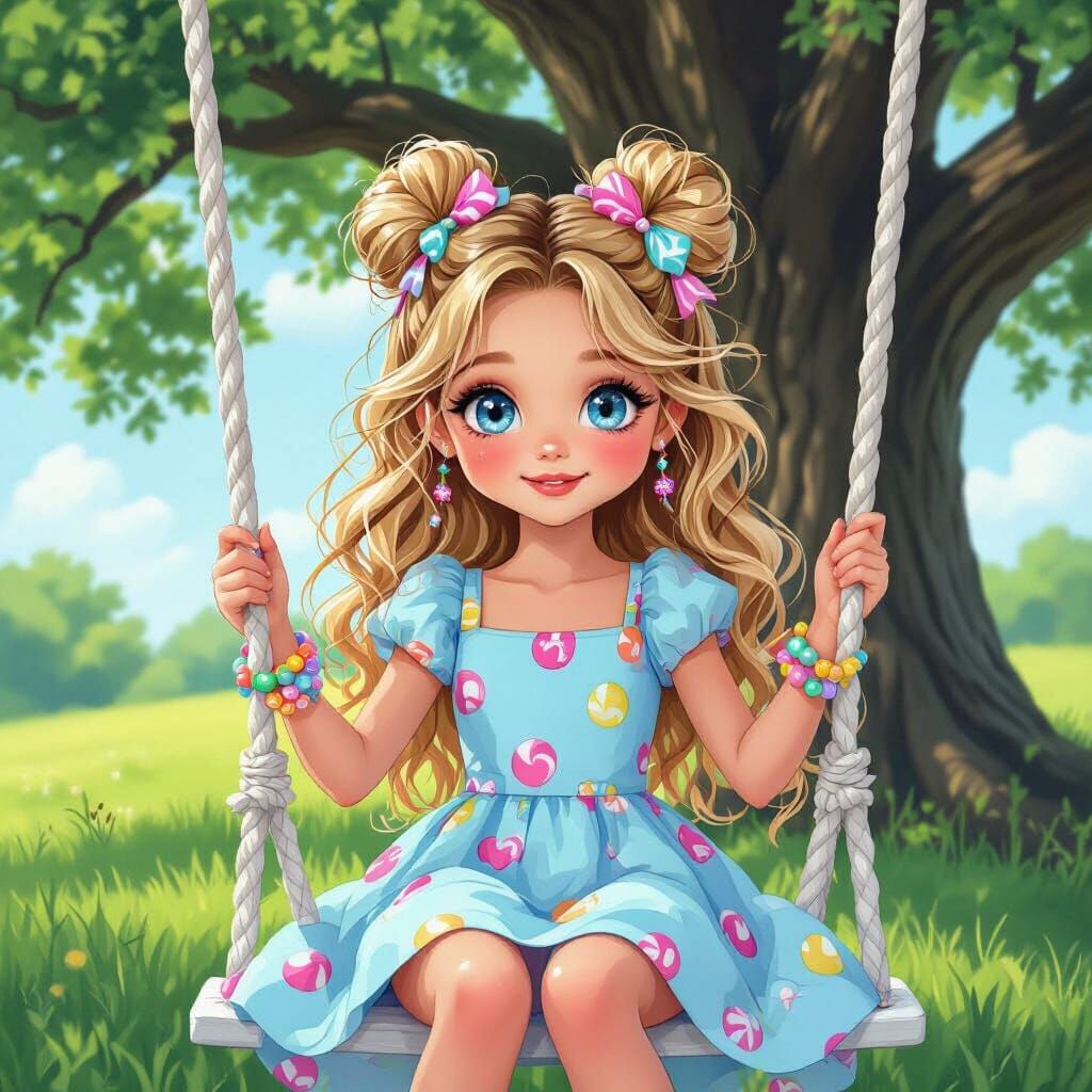 Princess with Candy Accessories, Whimsical Digital Art