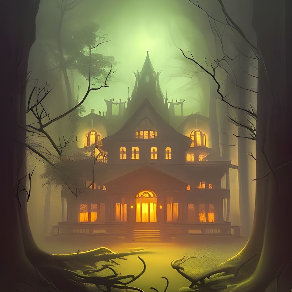 Eerie Haunted Mansion in Foggy Forest