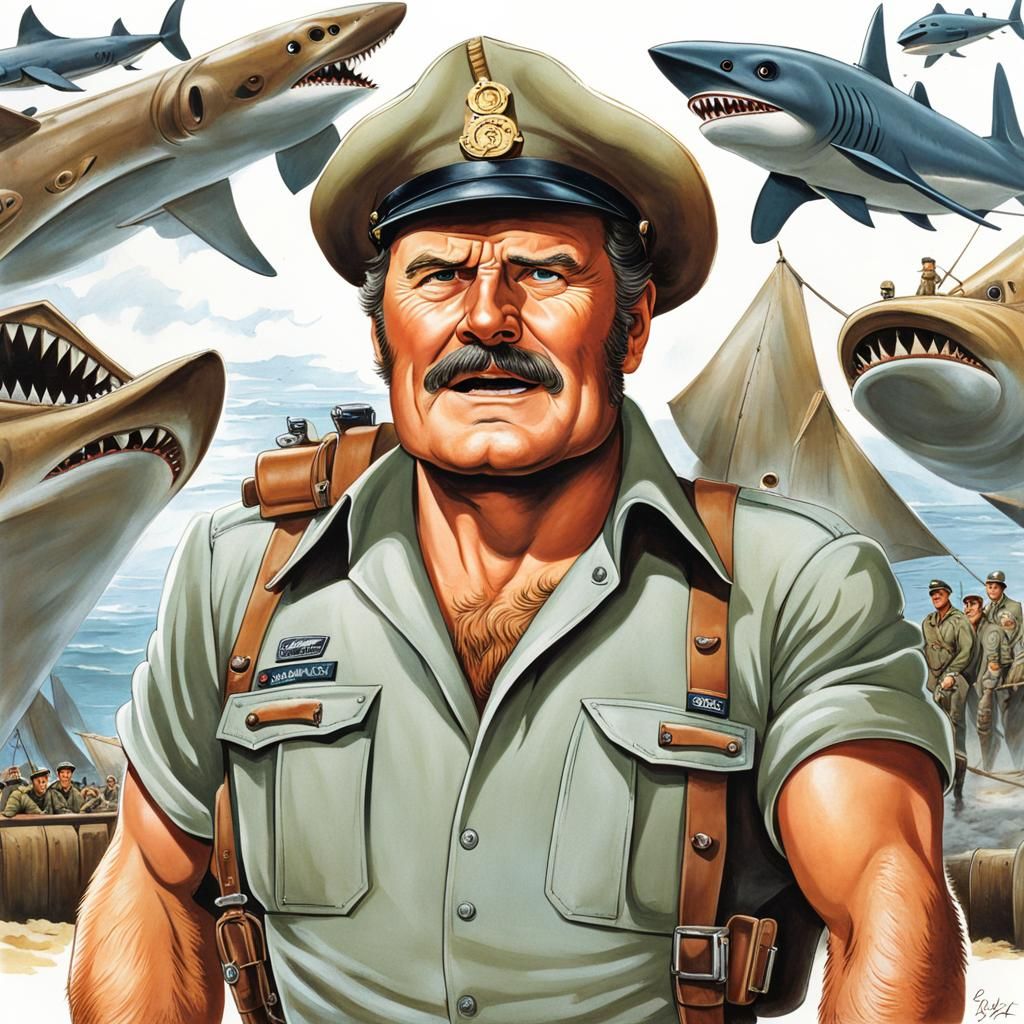 Cartoon Caricature of Quint from Jaws