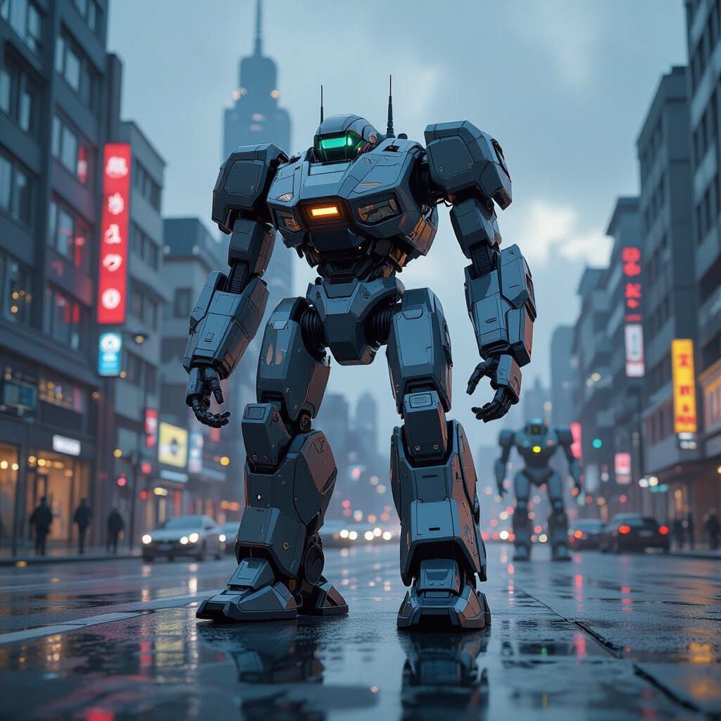 Futuristic Berlin Cityscape with Polished Mechs