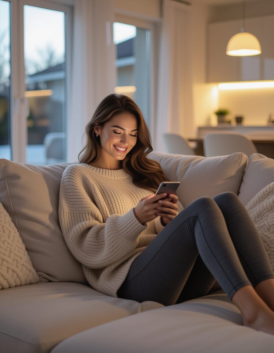 Italian Woman Relaxing in Modern Living Room