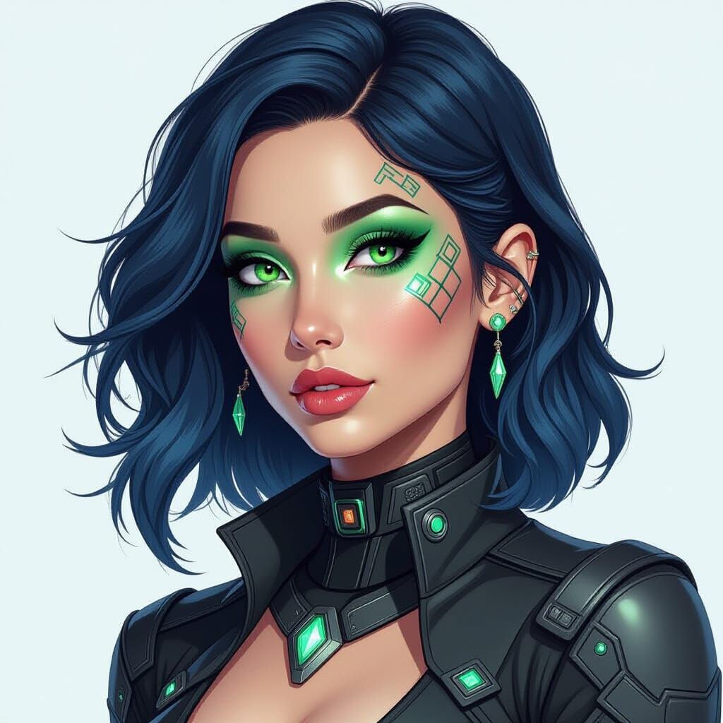 Woman with Diamond Tattoos in Drawn Style