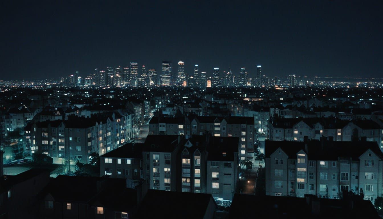 Surreal Cityscape at Night with Spectral Connections