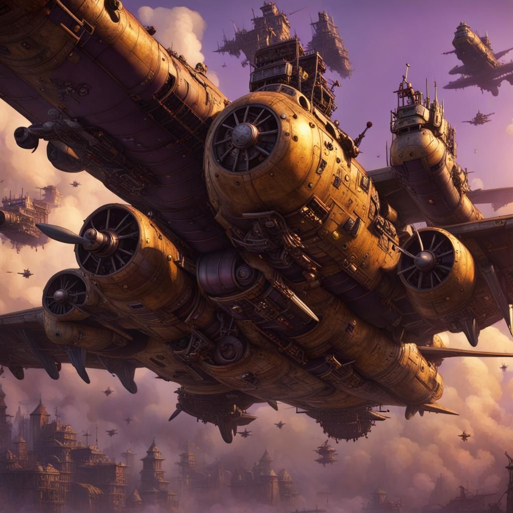 Flying Fortress Concept Art in Dark Fantasy Style