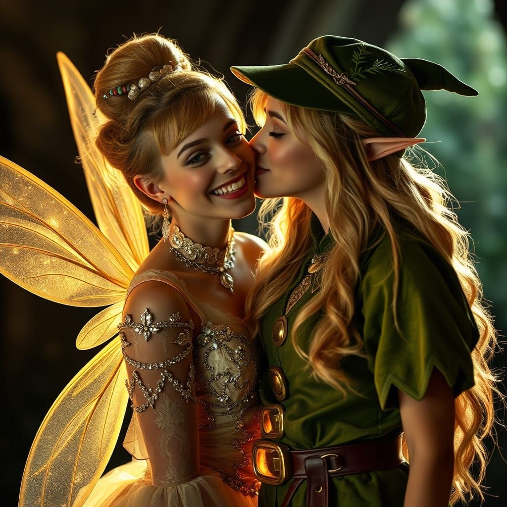Hyperrealistic Tinkerbell and Peter Pan Affection