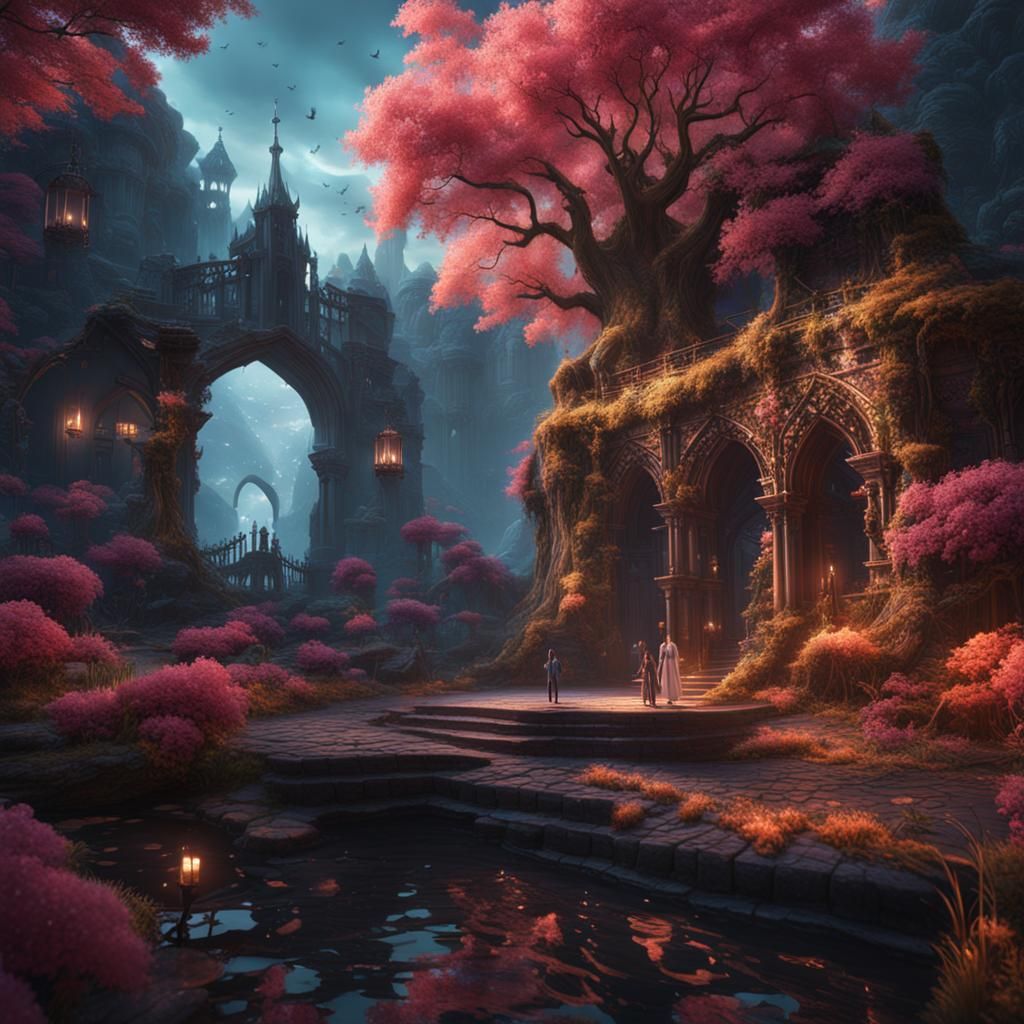 Fantastical Lover: Detailed Matte Painting in Deep Color