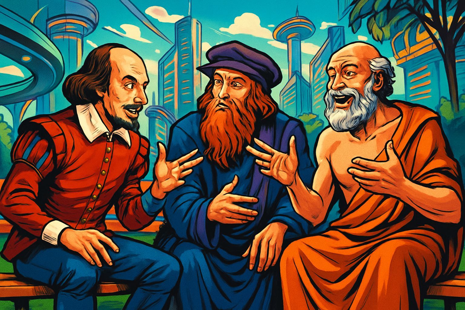 Shakespeare, Da Vinci, and Socrates Debate in Comic Book Sty...