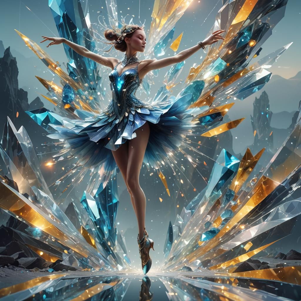 Ethereal Crystal Dancer in a Magical Landscape