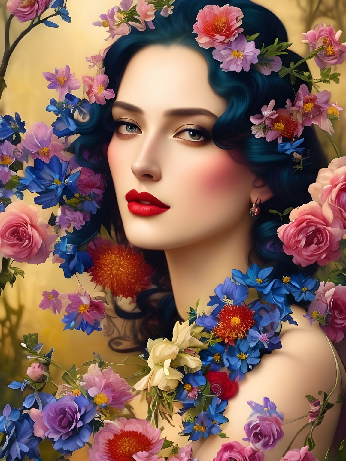 Colorful Princess Portrait in Art Nouveau Style