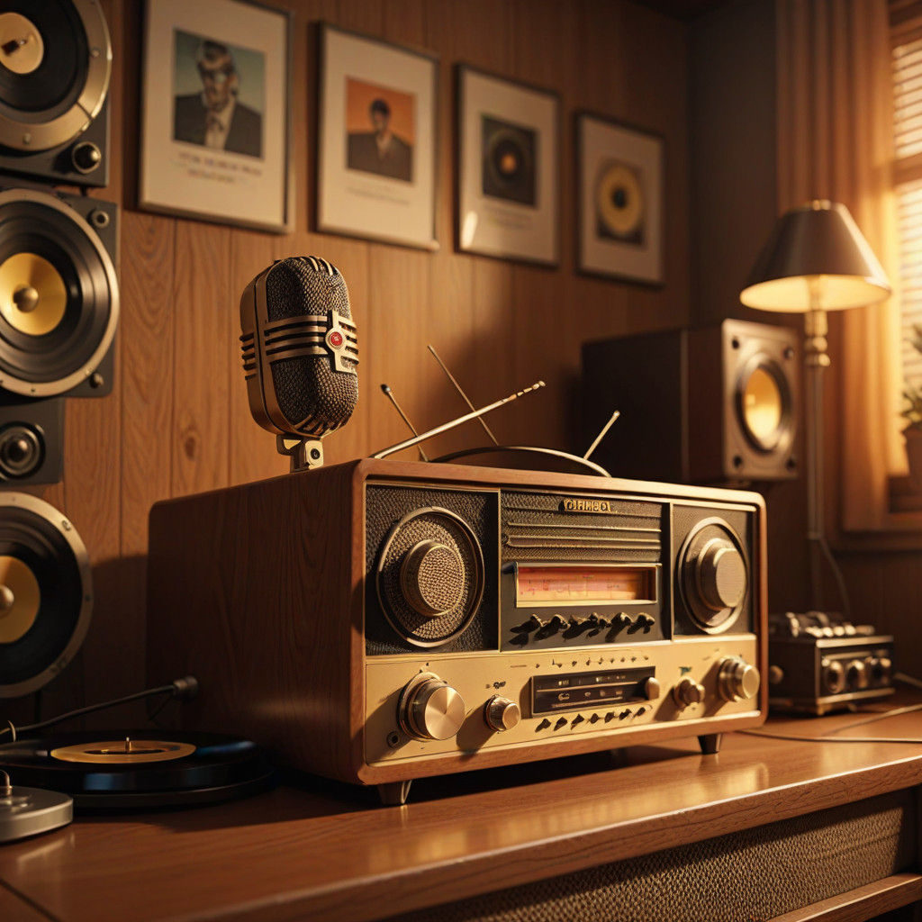 Retro Radio Broadcast Studio in Warm Golden Lighting