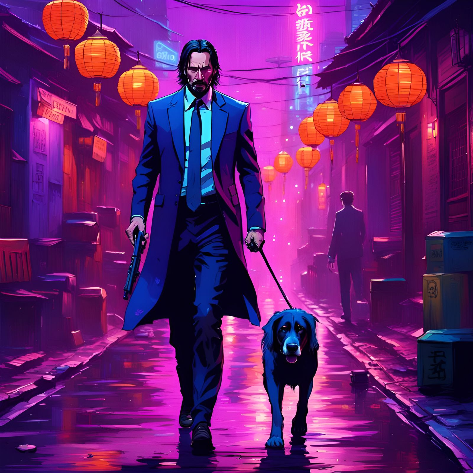 John Wick in Chinatown Alley with Neon Lighting