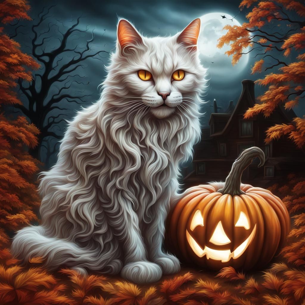 Halloween Ghost Cat in Autumn Colors