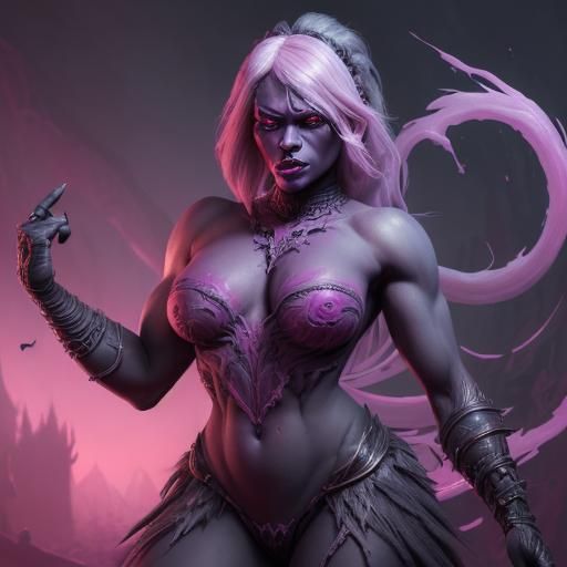 Detailed Drow Dancer with Pink Eyes