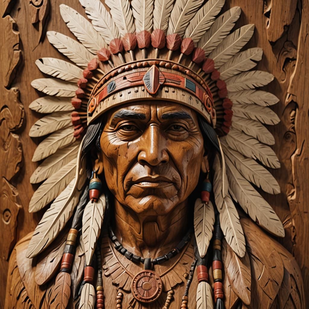 Native American Chief Woodcarving