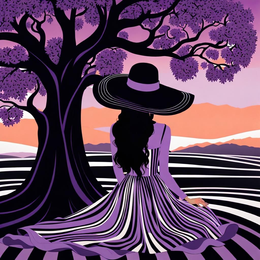 Surreal Woman and Dragon Tree at Sunset