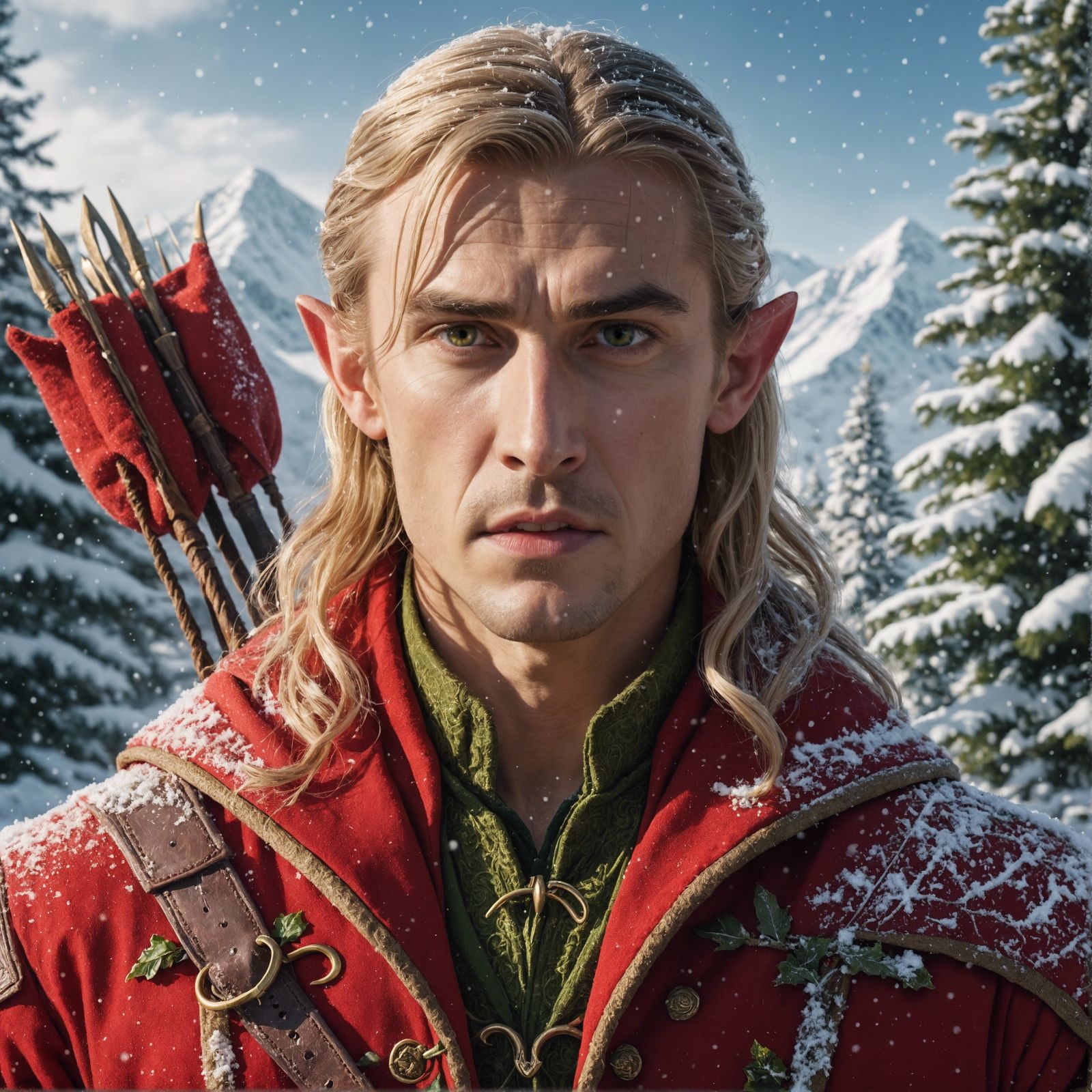 Christmas Elf in Snowy Landscape: Detailed Concept Art