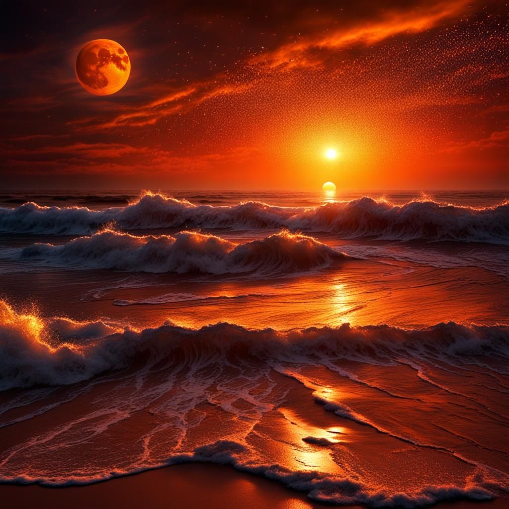 Magical Orange Sunset with Sparkles
