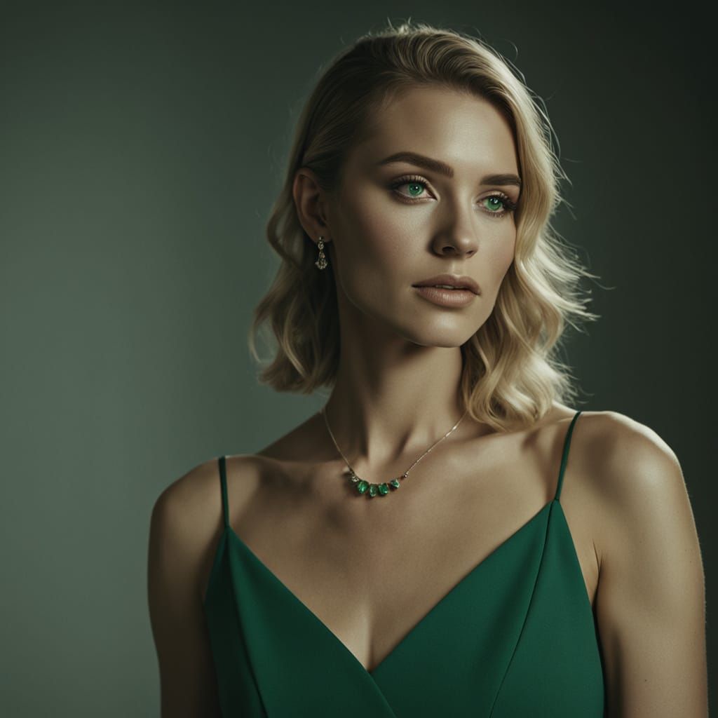 Sophisticated French Beauty Shines in Emerald Green Eyes