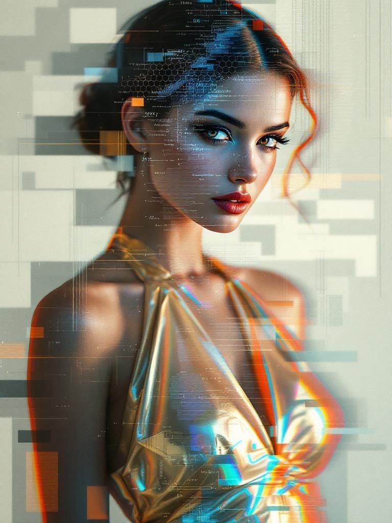 Glitch Photo of Pin-Up in Art Deco Style