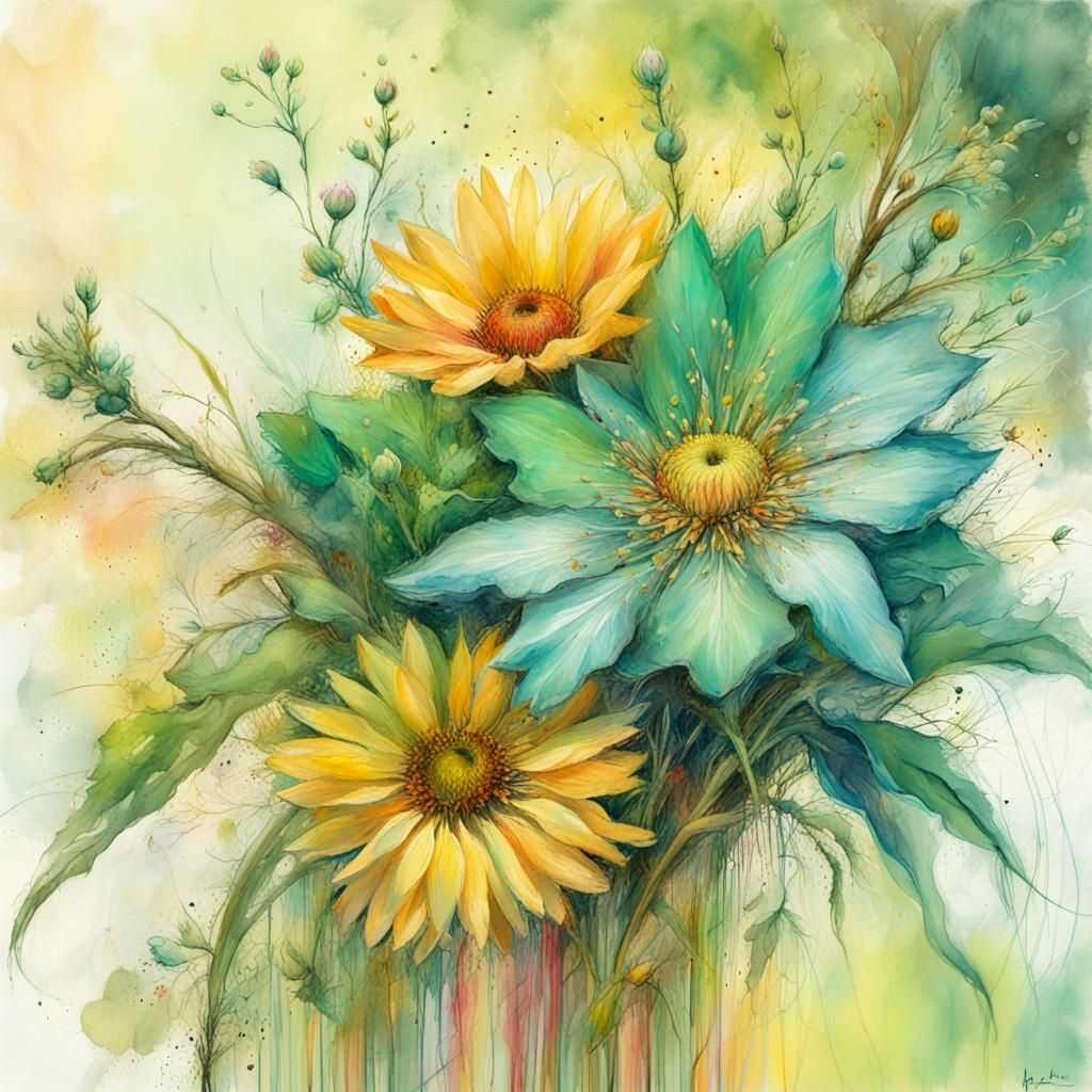 Joyful Summer Bouquet in Art Brut Style