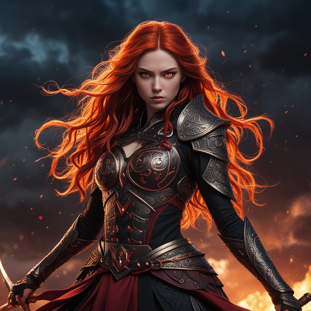 Anime Warrior Woman with Red Lightning Sword