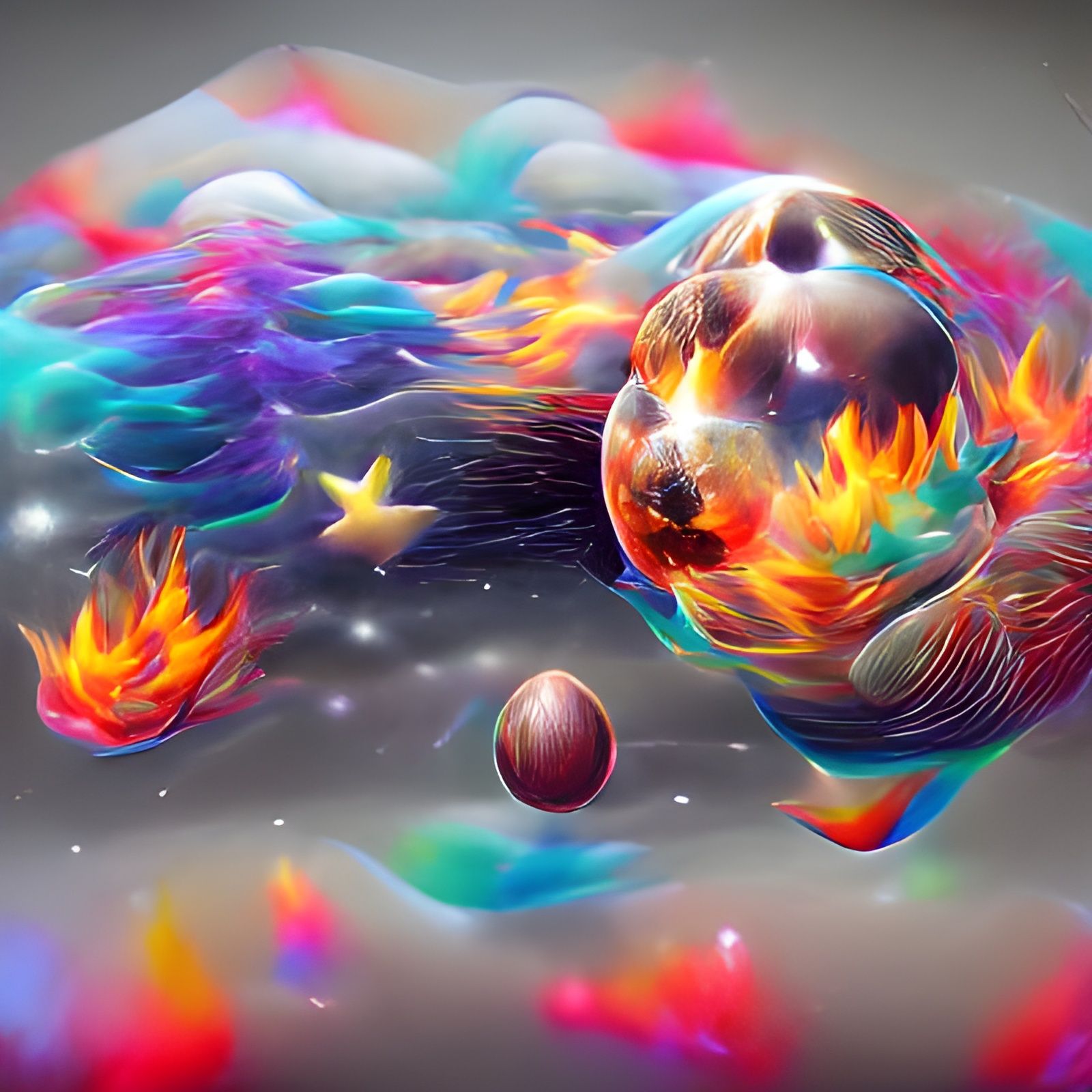 Cosmic Balls of Fire in Holographic Astral Illustration