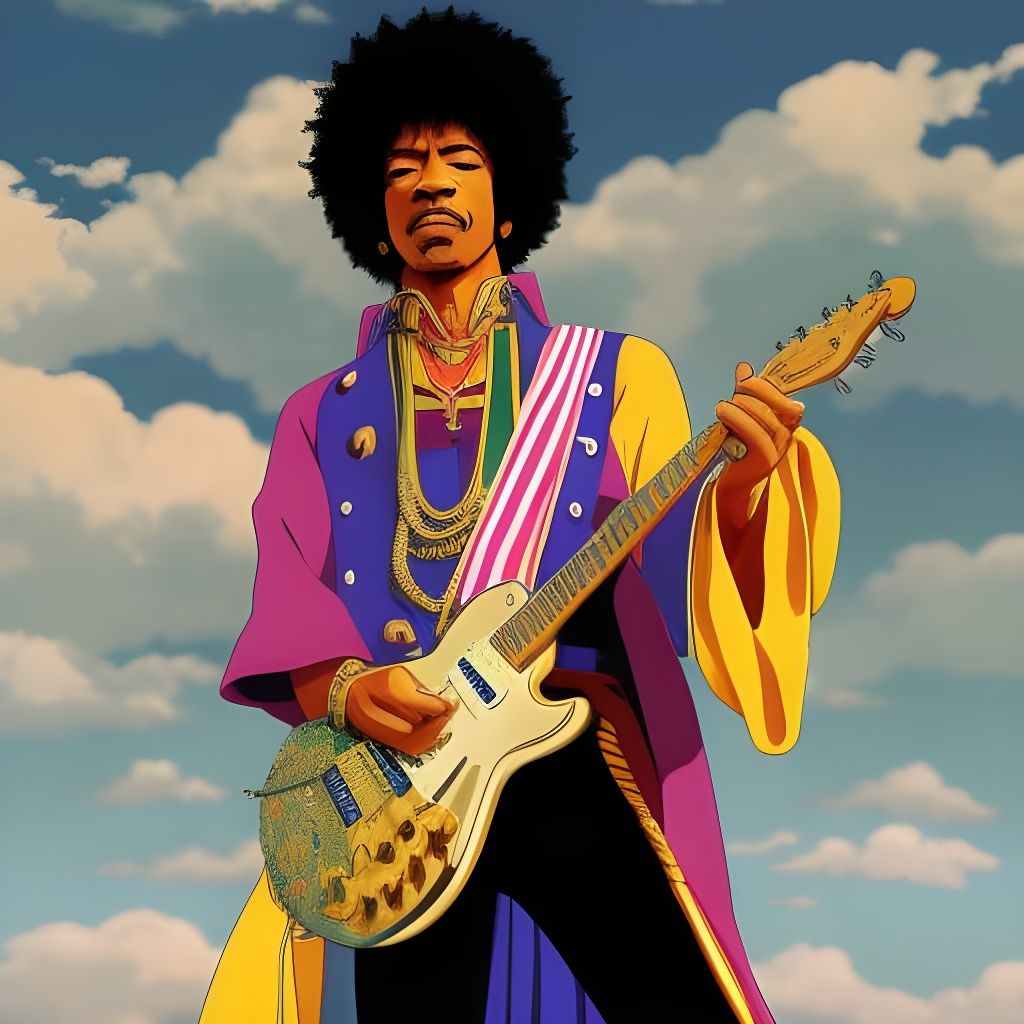 Jimi Hendrix as Anime King in Ghibli Style