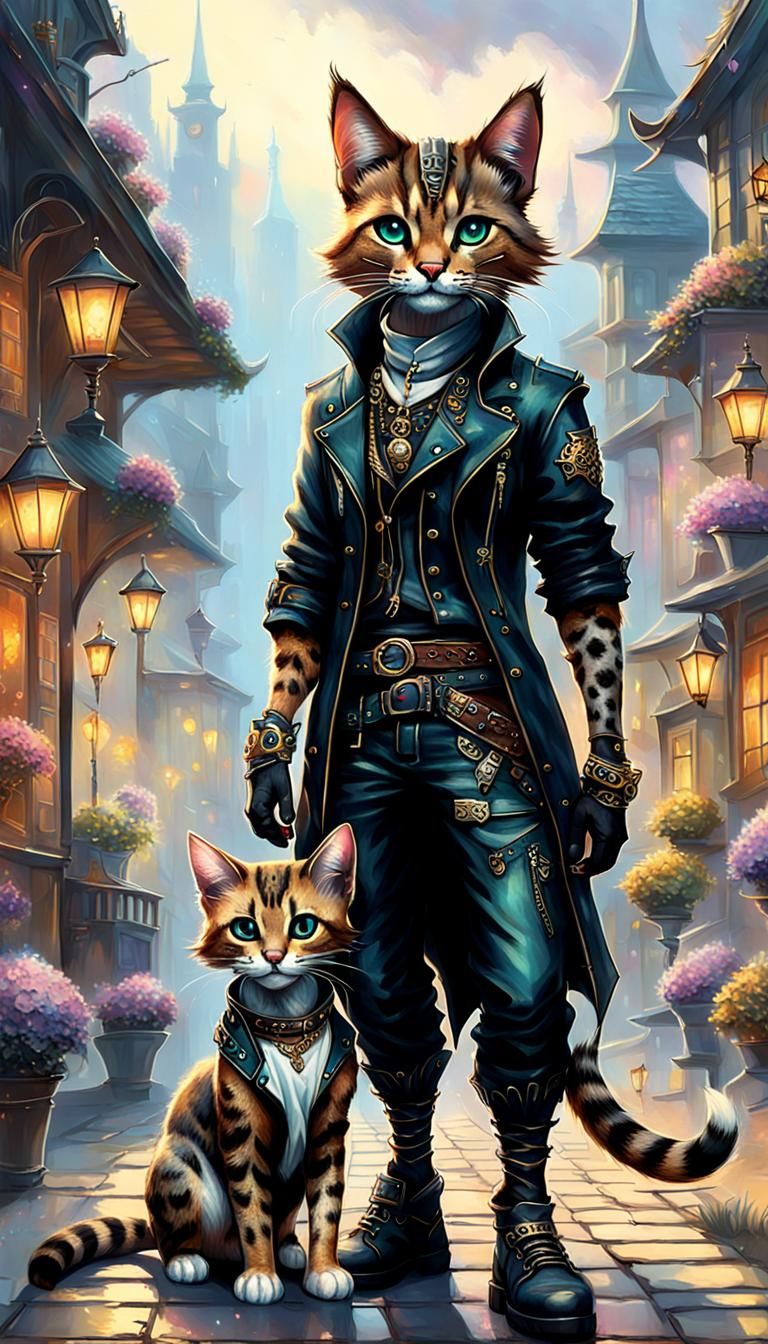 Punk Tabaxi Fashionistas in Ethereal Fantasy Style