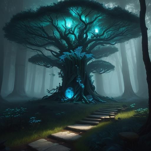 Mystical Forest with Glowing Mushrooms in Fantasy Art