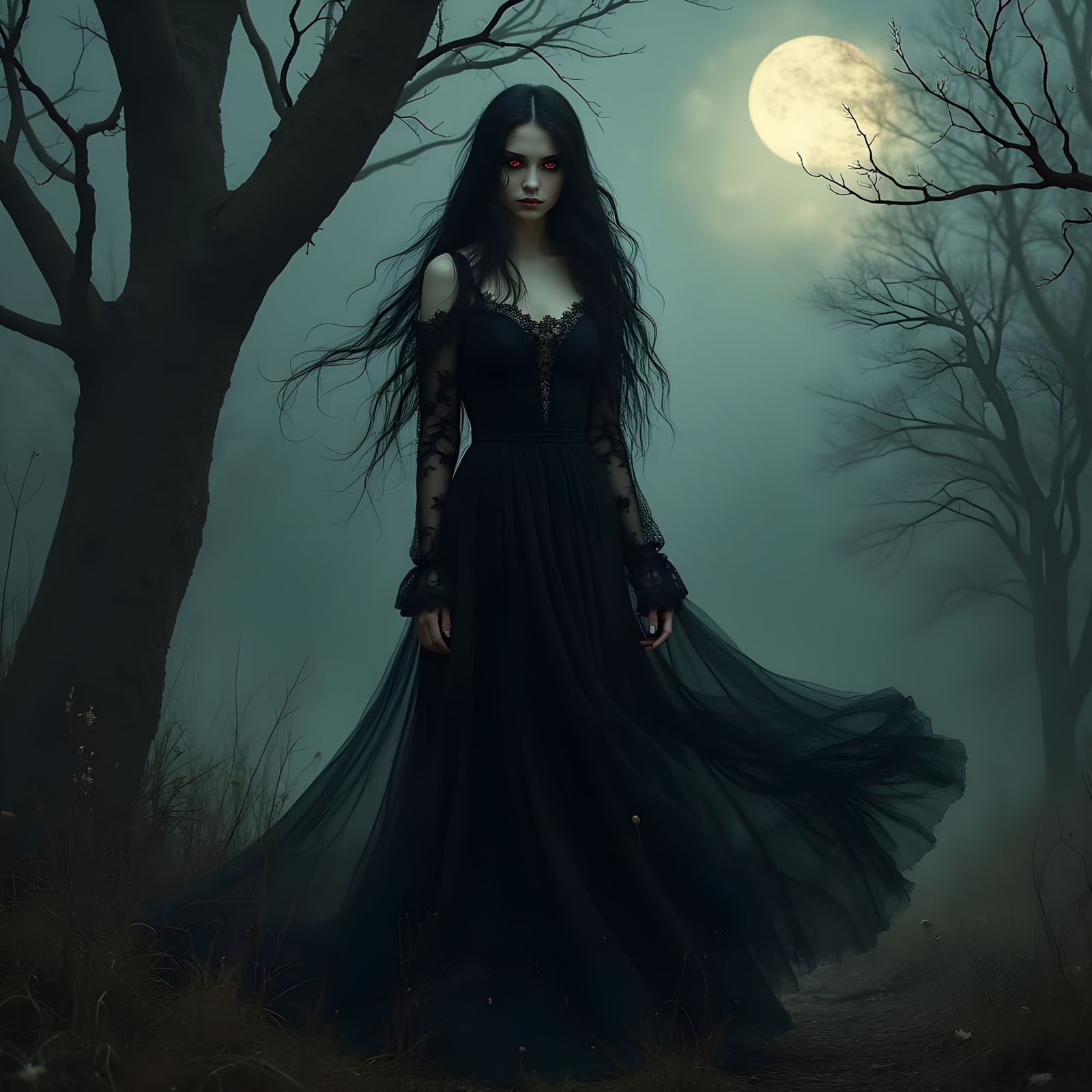 Ethereal Banshee on Desolate Moor in Art Nouveau Style