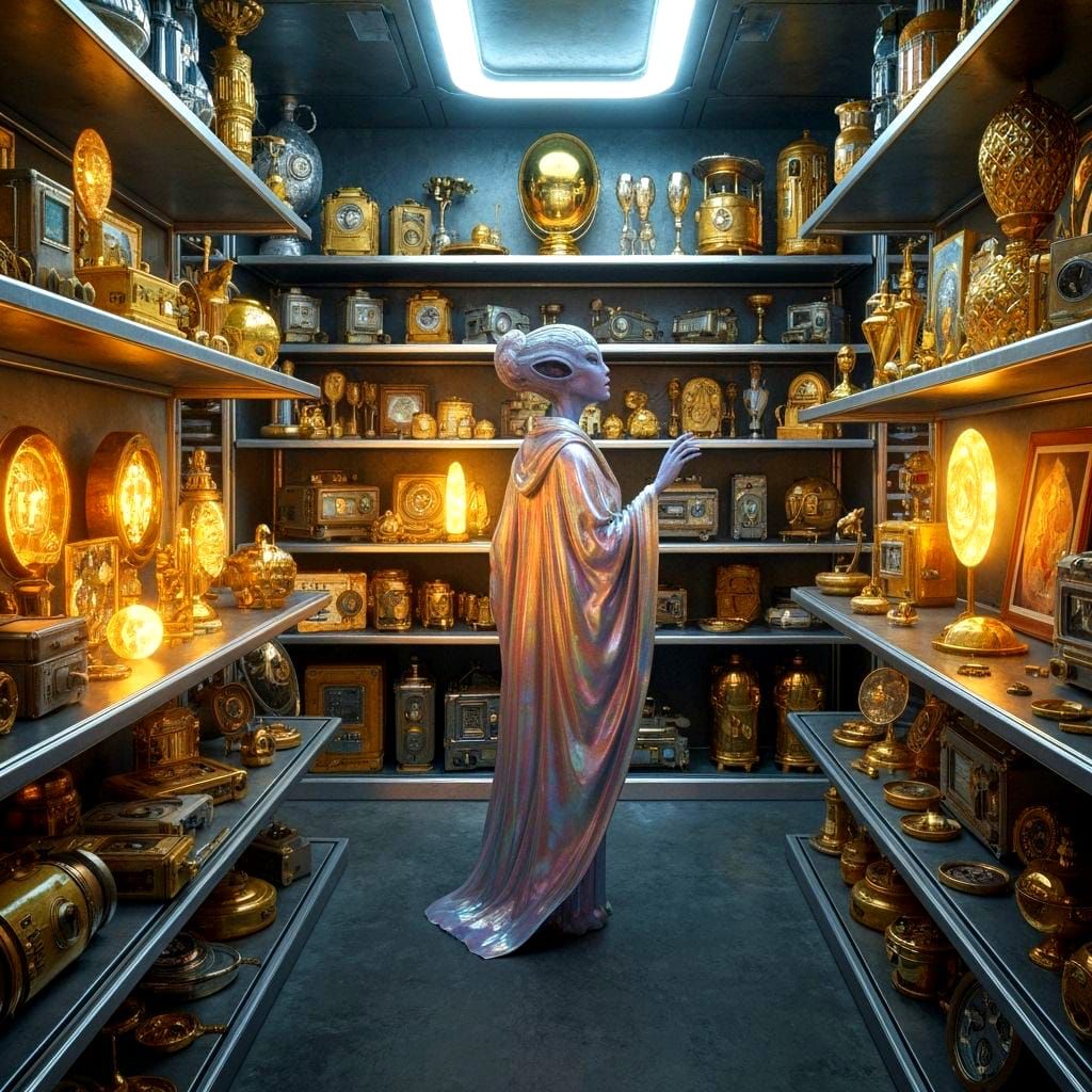 Whimsical Alien in Futuristic Sci-Fi Market